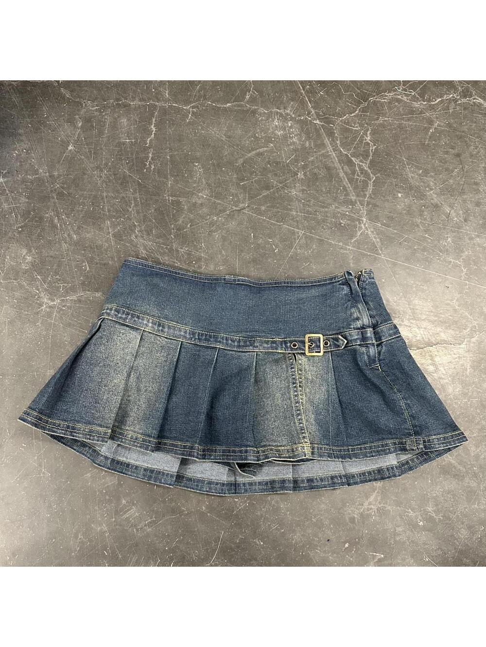Y2k Micro mini denim pleated skirt